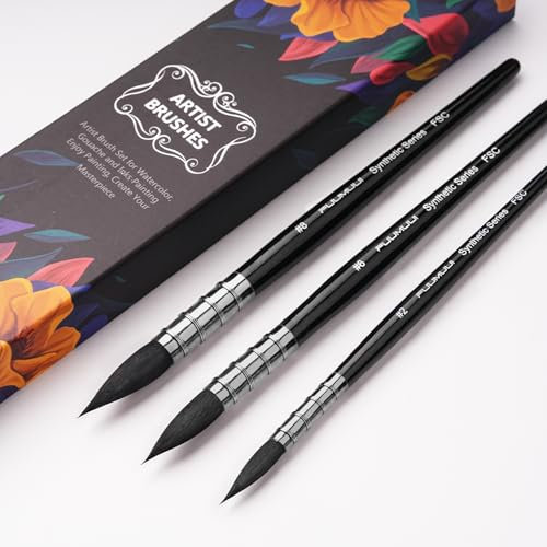 Fuumuui 3PCS Watercolor Brush Set –Premium Synthetic Squirrel Hair for Smooth Color Flow and Precision Control, Short Handles for Professional Artists - Water Color Painting