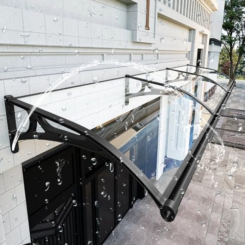 TYHAYJYK Exterior Silent Polycarbonate Window Awnings, House Patio Arched Rain Awning, Front Door Aluminum Bracket Canopy Shelter, Doors Entrance Weatherproof Awning, With Guide Sink