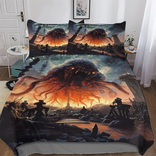 LLXXHH Cthulhu-Invasion Bettwäsche-Set 2teilig Mit Bettbezug Und Kissenbezug, Für Jungen Mädchen Mikrofaser Bettbezüge Bettgarnitur Single(135x200cm)