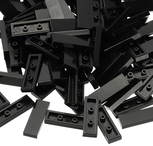 PATIKIL 122 Pcs Flat Blocks Bulk, 1x3 Square Black Classic Tiles Smooth Surface Mini Building Blocks Accessories Compatible Bricks Kits for Building Floor Walls Mosaic Pixel Arts