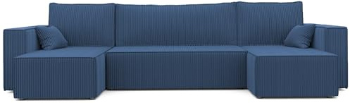 IDOHOME 312x145 Cord Wohnlandschaft U Form mit Schlaffunktion (268x125) und Bettkasten - Sofa U Form mit Schlaffunktion