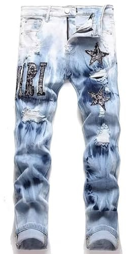 RUMAOZIA - Jeans da uomo, skinny, Y2K, slim fit, elasticizzati, strappati, pantaloni in jeans a vita alta, jeans streetwear