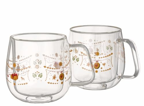 Hutschenreuther Christmas Love Glas dekoriert Becher doppelwandig 2er Set