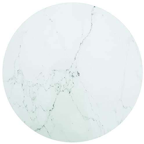 Hoopleep Runde Tischplatte Weiß Ø80cm, 1cm Hartglas in Marmoroptik, Gehärtetes Glas Esstischplatte für Couchtische, Beistelltische, langlebig und leicht zu reinigen