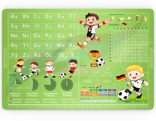 BRICH Schreibtischunterlage Kinder Abwischbar 60x40 Bastelunterlage Fußball | Rutschfester & wasserdichter Schreibtischschutz aus TPE. Perfekt für Hausaufgaben, Malen & Basteln im Kinderzimmer.