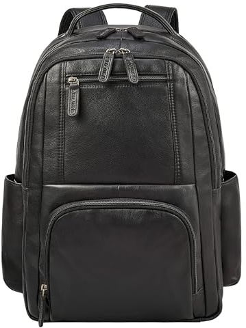 STILORD Evan Großer Business Rucksack Herren Leder Laptoprucksack 15.6-16 Zoll | Vintage Lederrucksack Männer Echtleder Arbeitsrucksack mit vielen Fächern, aufsteckbar Farbe:schwarz