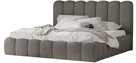 4ALL HOME Polsterbett Timber 120/140/160/180/200x200 cm mit Bettkasten und Lattenrost – Designerbett – Komfortbett mit Stauraum – Mettalrahmen mit Gasdruckfedern (Woolly 12 Grau, 200x200 cm)