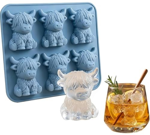 Mini Highland Cow Ice Cube Mold, 3D Silikonform für Eiswürfel in Kuhform, lustige Tiereisform für Whiskey Cocktail Bourbon, Geschenk für Kuhliebhaber Freunde Party Hausbar (1 Stück)