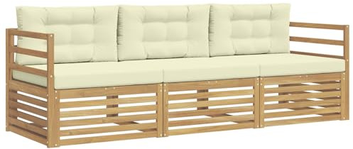 vidaXL Outdoor-Sofagarnitur mit Kissen 3 pcs Weiß und Creme Polyester, Outdoor Lounge, Moderne Ecksofa, Gartenmöbel, Terrassen-Sitze, Komfortables Set für Wohnräume