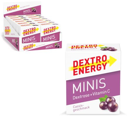 Dextro Energy Minis Cassis + Vitamin C - 12x50g (12er Pack) | Traubenzucker für schnelle Kohlenhydrate und Vitamin C für das Immunsystem, ideal zu portionieren