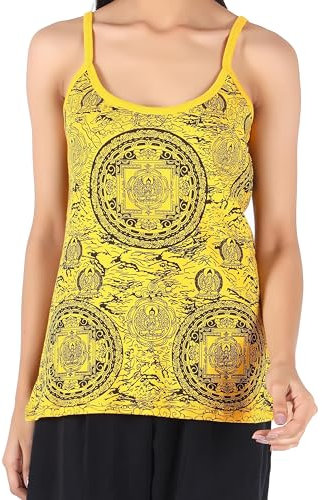 GURU SHOP Yoga Top Mandala, Boho StonewashTop, Goastyle Sommertop - Gelb, Damen, Baumwolle, Size:S/M