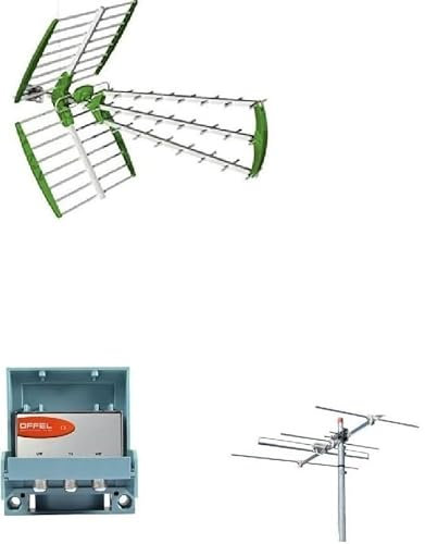 Kit antenna digitale terrestre DVBT UHF + VHF 4 elementi HD + miscelatore Offel filtro LTE + 5G fabbricazione Italiana