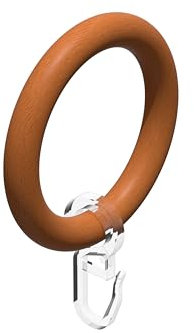 Interdeco Gardinenringe mit Faltenhaken/Holz-Ringe in Kirschbaum für Gardinenstangen 28 mm Ø (20 Stück)
