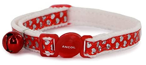 Ancol Reflective Safety Cat Collar in Red Gloss Hearts - Comfortable Pet Accessory with Break Away Buckle - Kitten Training Walking Neckband
