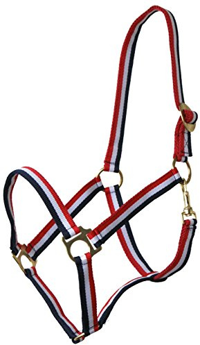 QHP Nylonhalfter Rot/Weiss/Blau Genickstück verstellbar durch Schiebeschnalle (Pony)