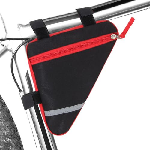 QitinDasen Fahrrad Dreiecktasche, wasserdichte Fahrrad Vorderrohr Rahmentasche, Doppelseitige Reflektierende Dekoration Macht Nachtfahrten Sicherer (Rot)