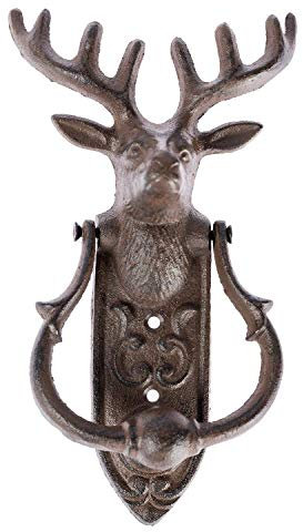 HOMESCAPES Deer Door Knocker or Gate Knocker Antique Style Stag Head Brown Cast Iron Knocker
