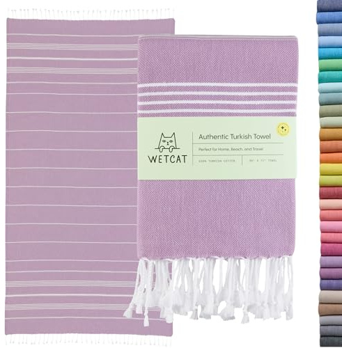 WETCAT Türkisches Strandtuch, Übergröße, 96.5x180.9 cm, 100% Baumwolle, sandfrei, schnell trocknend, extra groß, türkisches Handtuch, Strandgeschenke, Strandzubehör – Flieder