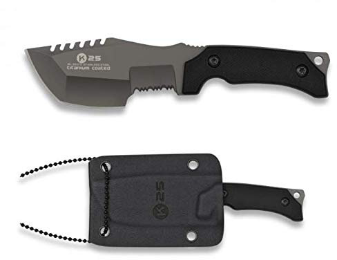 Couteau K25 T Coated Kydex Lame 7,26 cm pour Chasse, Pêche, Camping, Outdoor, Survie et Bushcraft K25 32372 + Porte-bouteilles en cadeau