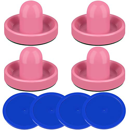 ONE250 Airhockey-Schieber und blaue Airhockey-Pucks, Torgriffe, Paddel, Ersatzzubehör für Spieltische (4 Schläger, 4 Puck-Packungen) (Rosa)
