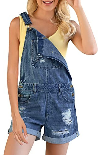 Roskiky Salopette da donna con cinghie con polsini e tasche, Blu scuro, S