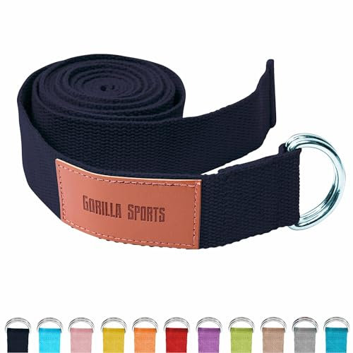 GORILLA SPORTS® Yogagurt - 100% Baumwolle, mit Verschluss aus Metall, Einstellbarer D-Ring Schnalle, Farbwahl - Yoga Band, Stretch Band, Yoga-Gürtel, Pilates Yoga Strap, Hilfsmittel für Dehnung