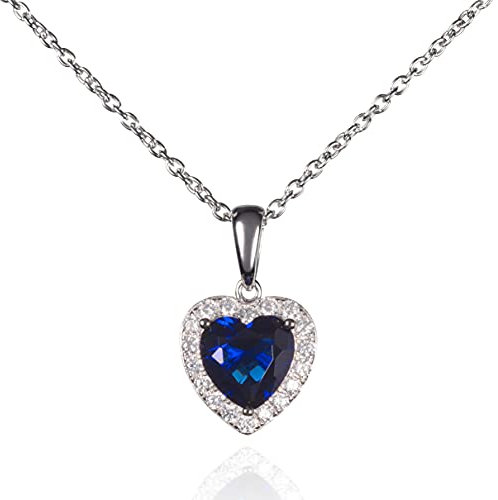 Namana Collana Donna Argento 925 Con Ciondolo Cuore Blu Zaffiro, Zirconi per Donna e Ragazza