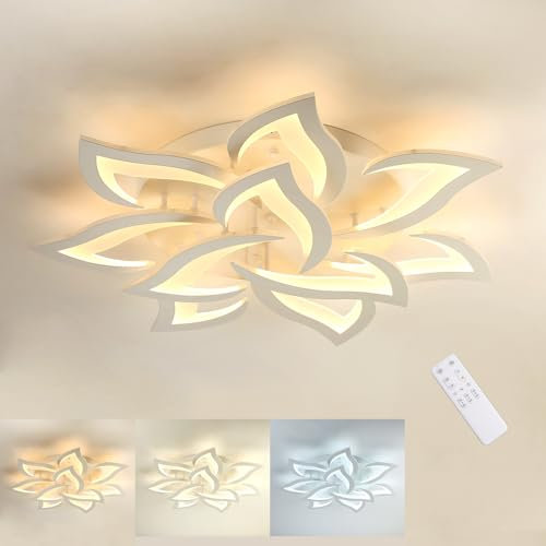 MOUNM Moderne LED Deckenleuchte, Dimmbar Blütenblatt Kreative LED Deckenlampe, Küchenlampe 3000K-6000K, Acrylplatte Deckenleuchten for Wohnzimmer,Flur,Schlafzimmer 60W 6000lm Wohnzimmer Lampe Decke…