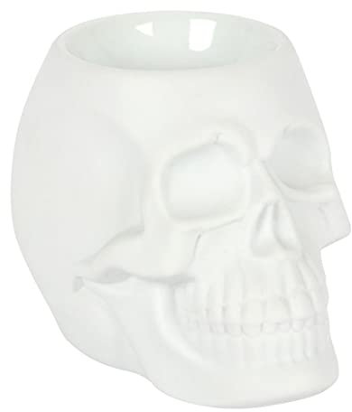 Brûleur à huile effrayant en céramique blanche en forme de crâne – 10 cm x 10 cm (1 pièce) – Design luxueux, matériau de qualité supérieure, accessoire d'aromathérapie – Idéal pour la décoration de la