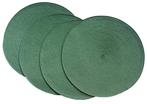 SCF2017 Lot de 4 sets de table ronds en plastique tissé de 38 cm, élégants et pratiques, vert foncé