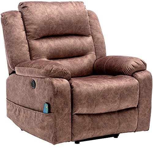 BTM Newly Upgraded Electric Lift Recliner Chair with USB Port and Padded Seat, Modern Upholstered Reclining Massage Armchair with Heat and Vibration for Elderly for Home Living Room (Brown)
