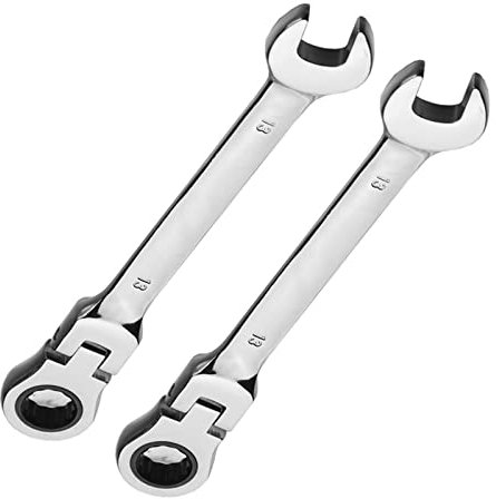 Vokenforu 13mm Ratchet Spanner,2 PCS Ratcheting Combination Wrench, Flex-Head Hardened Chrome Vanadium Steel Open End Spanner Metric