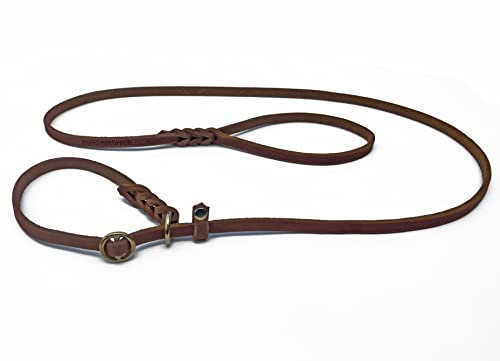 Fettleder Moxonleine Retrieverleine aus Leder braun mit Zugstop, Messing (150cm x 8mm)