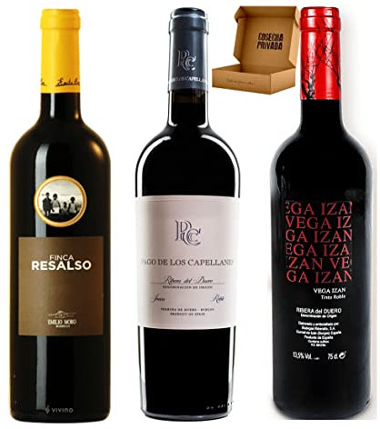 Pack Vinos Ribera del Duero - Envio 24h - Vinos Regalo -F.Resalso, P. Capellanes 5m, Vega Izán Roble - Cosecha Privada (3 x Botella 75 cl, 1.02)