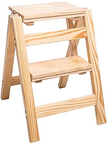 Marchepied en Bois Marchepieds de Cuisine Marchepied en Bois Pliant à 2 Niveaux Échelle Chaise Banc Siège Utilitaire Multifonctionnel, Robuste et Durable, Léger, Transportable, Idé