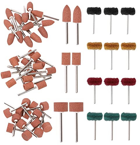Glarks 62Pcs Abrasive Grinding Stone Points Sanding Drill Bit and 120/180/320/400 Grits Abrasive Buffing Polishing Wheels Set with 1/8 Shank for Rotary Tool