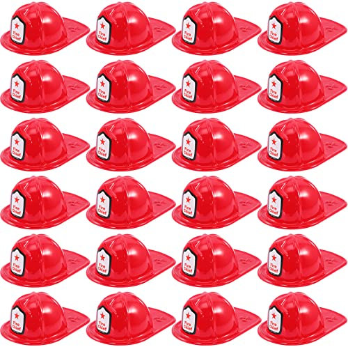 JEFFOUOO 24 Stück Feuerwehrhelm Kinder, Roter Feuerwehrhelm, Feuerwehrmann Hut für Kinder und Erwachsene