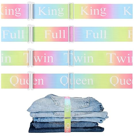 4pcs Bed Sheet Fastener, Adjustable Bedsheet Organizer Elastic Bands Bed Sheet Straps Full Queen King Twin Bedding Sheet Keepers for Closet Wardrobe Bedroom Laundry Dormitory (Rainbow Gradient)