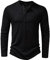 Men's Casual Grandad Collar Henley T Shirt Muscle Fit Summer Smart Long Sleeve 4 Buttons Tee Slim Fitted Collarless Polo T-Shirts Tops-Z-Black-S