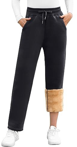 UMIPUBO Pantaloni Tuta Donna Invernali Pantaloni Sportivi Fodera in Pile Termici Caldi Pantalone Felpati con Tasche Pantaloni da Jogging con Coulisse Casuals Jogger Corsa Sci Fitness (Nero, L)
