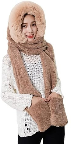 Volicph 3 in 1 Mütze Schal Handschuhe Sets für Damen Dicke Plüsch Hut Set für Damen Mädchen Hut Handschuhe Schal Set