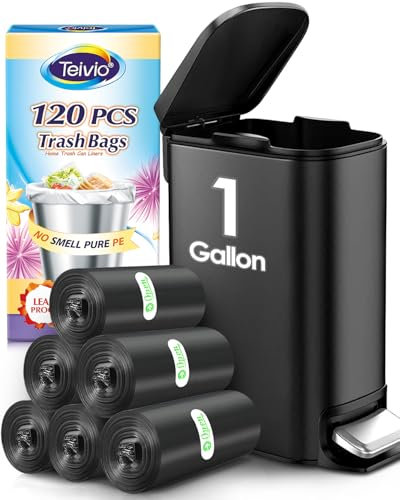 Teivio 120 Counts 3 Liter Mini Bin Bags, Small Strong Bin Liners, Waste Basket Bags for home office kitchen (Black)