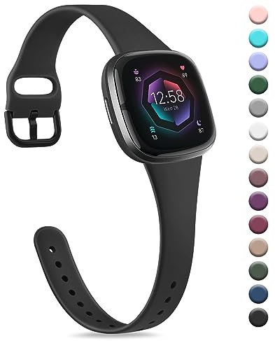 Wanme Silikon Armband für Fitbit Versa 3/4, Sense/Sense 2 - Dauerhaft Dünnes Sport Ersatz Uhrenarmband für Damen und Herren