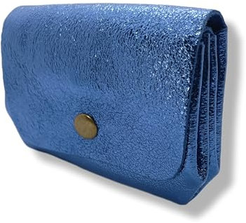 Générique Porte-Monnaie Femme en Cuir Irisé, Porte-Carte Brillant, Véritable, Trifold, 3 Compartiments (Bleu)