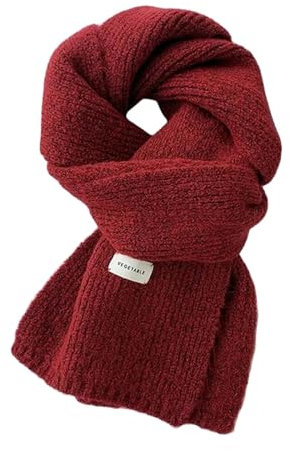 RINDE Damenschal Damen Kaschmir Schal Damen Winter Verdickte Warme Weiche Kaschmir Schal Schal Frauen Einfarbige Farbe-Rot-18X145Cm