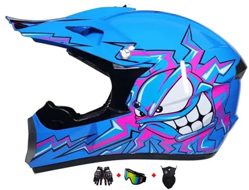Motocross Fullface MTB Helm für Kinder und Herren - ABS-Schale, MX Enduro ATV Motorrad Downhill - Mit Handschuhe, Maske und Brille