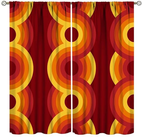 ZhiRain Retro 60er Jahre Vorhänge, Vintage 70er Jahre, abstrakte Kunst, geometrisches Muster, Vorhang mit Stangentasche für Küche, Wohnzimmer, Wohnung, Heimdekoration, Vorhänge, Fensterbehandlungen, 2