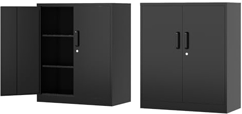 Fesbos Metal Storage Cabinet-36” Tall Steel File Cabinets with Lockable Doors and Adjustable Shelves-Black Steel Storage Cabinet for Home, School, Office, Garage