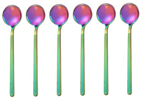 PRETYZOOM 6 Cucharas de Café Redondas de Acero Inoxidable de 13 Cm con Mango Corto Y sin Agarre para La Crema de Azúcar en El Té Y El Café