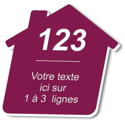 Plaque gravée personnalisée autocollante pour nom et numéro de boîte aux lettres en forme de maison design - bordeaux - format 8x8 cm